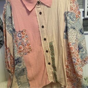 Patchwork Button Down Shirt - Pink and Cream NWOT